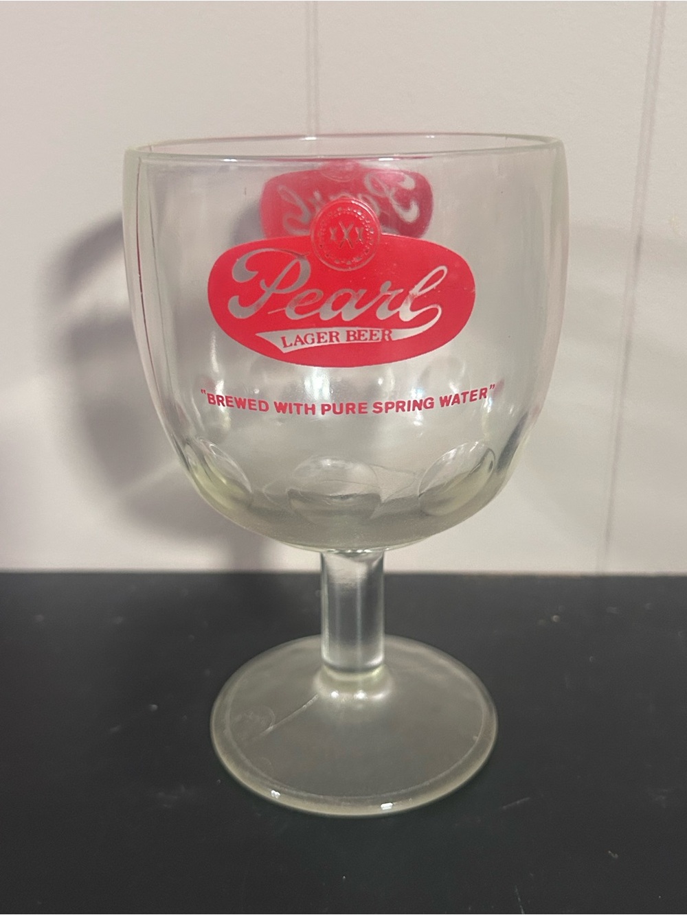 Pearl Stemmed Goblet with Red Logo